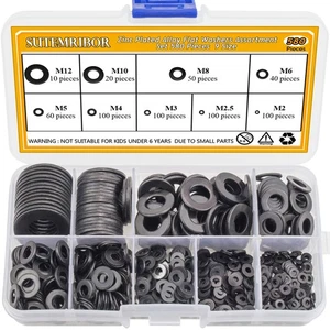 Rondelle Piatte in Acciaio Legato Zincato Nero Set 580 Pezzi, 9 Misure - M2 M2,5... - Foto 1 di 6