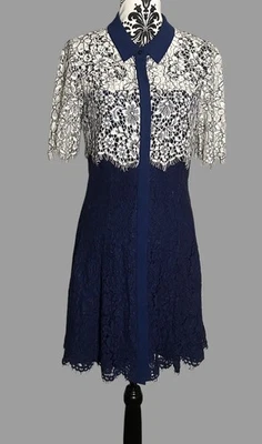 Whistles Navy White Collared Lace  Dress Size 10 Casual Occasional - Image 1 of 4