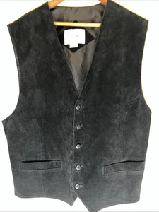 John Ashford Sport Vest Mens L Black Suede Button Up Western Formal Lined - Picture 1 of 11