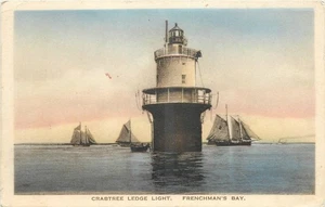 1920s Maine Crabtree Ledge Lighthouse Frenchman's Bay boats Postcard 25-10444 - Picture 1 of 2