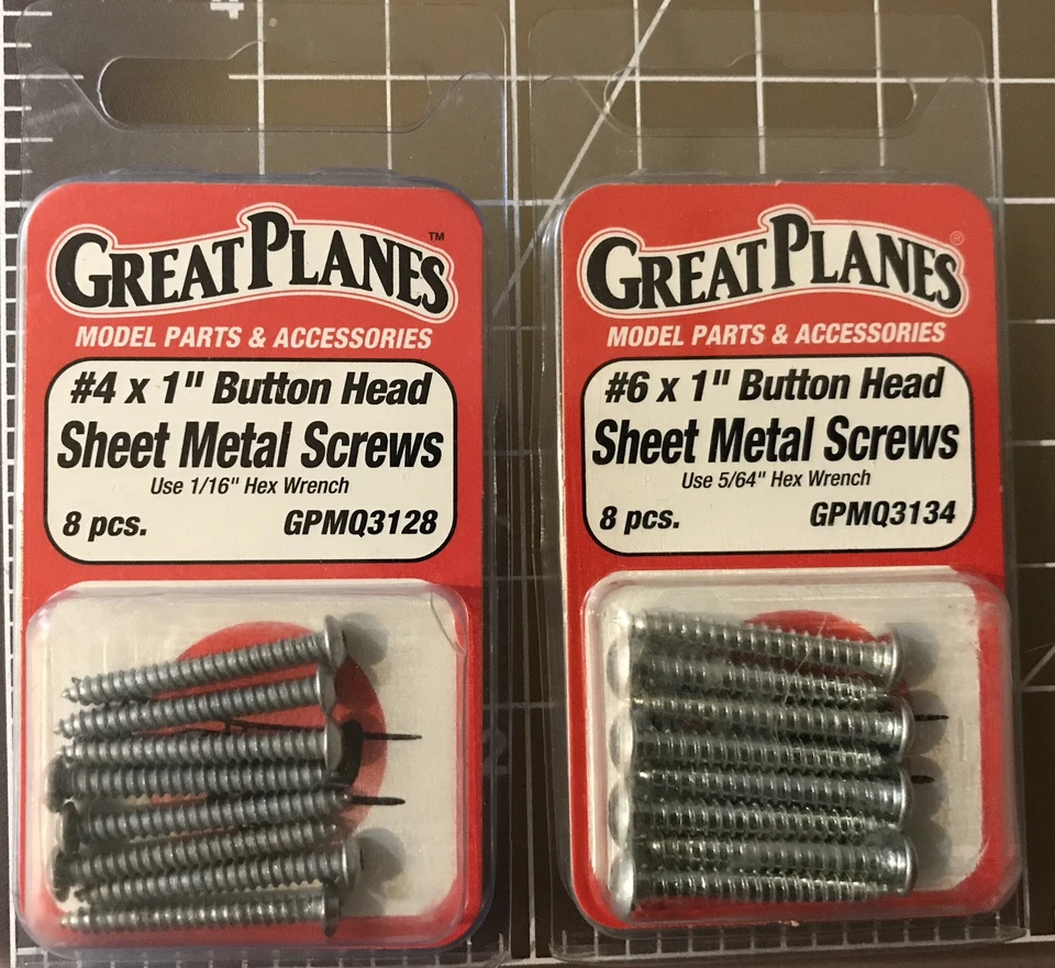2 Packs Great Planes #4 (8), #6 (8) Button Head Sheet Metal Screws, GPMQ3128, 34 - Image 1 of 1