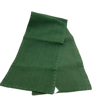 Green Table Runner Christmas Country 100% Cotton  51" x 12" Decorative Stitching - Image 1 of 2