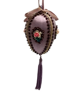 VTG Hand Beaded Push Pin Sequins Purple Pink Flower Victorian Christmas Ornament - Picture 1 of 9
