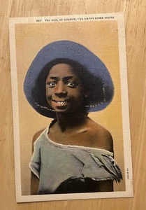 Postal afroamericana de colección dibujo de dibujos animados negros Yah Suh Down South Girl - Imagen 1 de 2