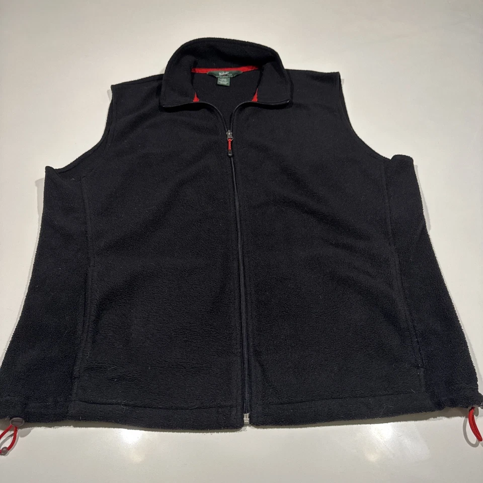 Chaleco Woolrich Para Hombre Negro Con Vellón Rojo Cremallera Completa Bolsillos Delanteros Talla XL Foto 1 de 4