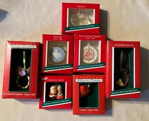10 MINIATURE HALLMARK KEEPSAKE CHRISTMAS ORNAMENTS & BRASS HOOKS (981NIB 1988-89 - Picture 1 of 6