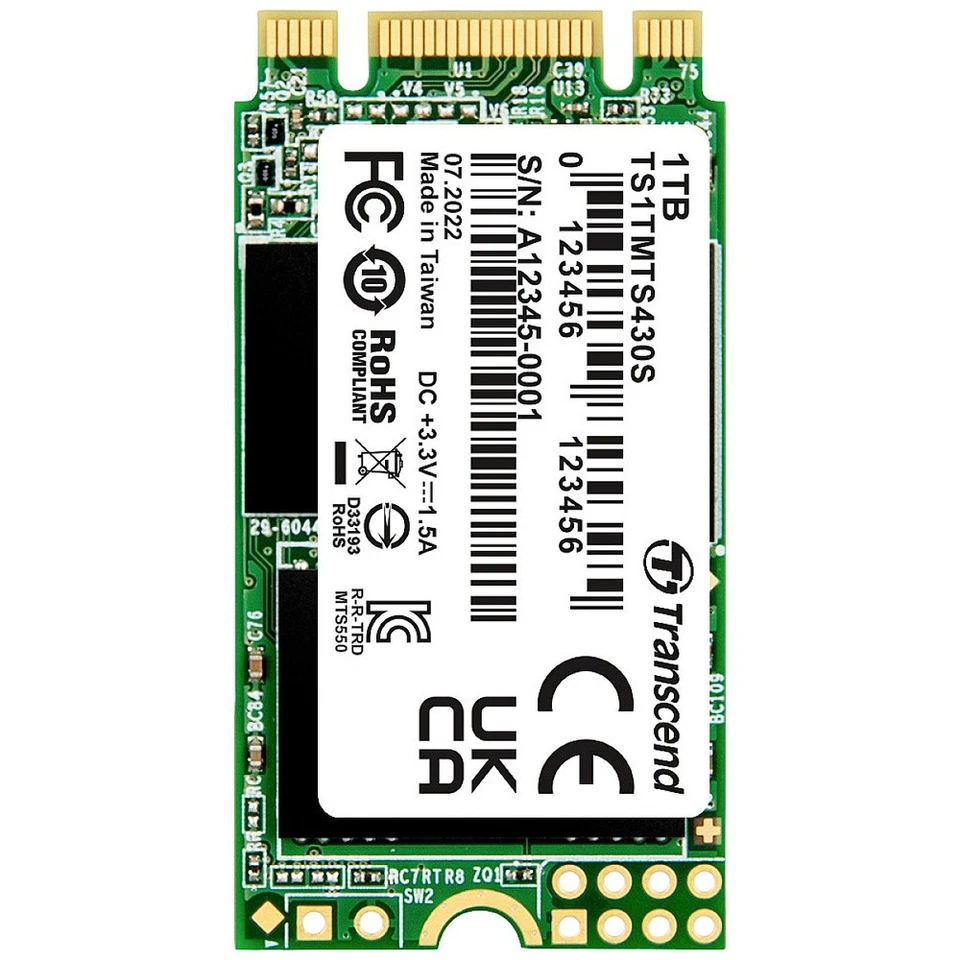 Transcend 430S 1 TB Interne M.2 SATA SSD 2242 M.2 SATA 6 Gb/s Retail TS1TMTS430S - Bild 1 von 1