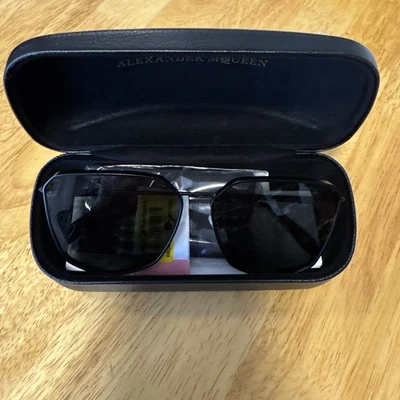 Alexander McQueen AM0136S Womens Metal Sunglass 002 Black Frames and Lens - Image 1 of 4