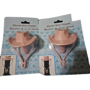 FUN PINK COWGIRL HATS Silicone Reusable Wine Stopper - Set of 2 - Picture 1 of 2