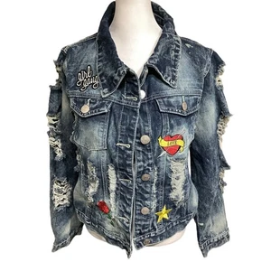 DAZI Grunge Girl Gang Jeansjacke 2X - Ripped, Patches, Distressed, 80er Vintage - Bild 1 von 7