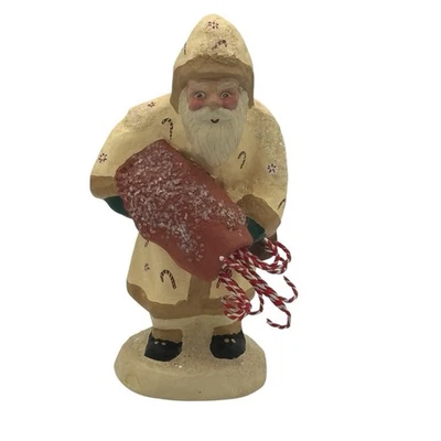 Bethany Lowe by VIRGINIA BETOURNE Winter White Glitter Old Fashioned Santa 7” - Image 1 of 4