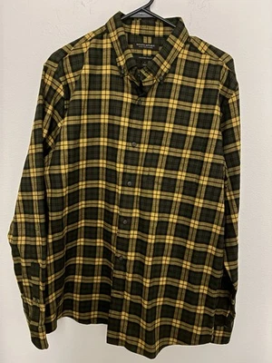 Camisa de franela Banana Republic para hombre L calce ceñido amarilla a cuadros abotonada Foto 1 de 4