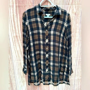 J Jill Gr. S oversized schwarz kariert Button Down Viskose Tunika Bluse Gorpcore - Bild 1 von 4