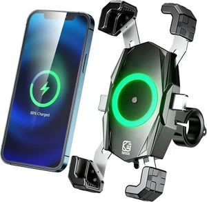 Motorcycle Phone Mount with Qi 15W Wireless Charger & USB C 20W Fast Charging Po - Picture 1 of 7