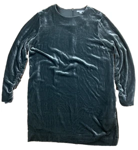 COS Green Synthetic Velvet Shift Dress With Ruched Sleeves Size 42 EU 12-14 Aus - Picture 1 of 10