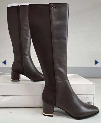 Botas para mujer Calvin Klein Freeda de seda con cremallera, talla 5,5 M cuero marrón EE. UU. 5,5 Foto 1 de 4