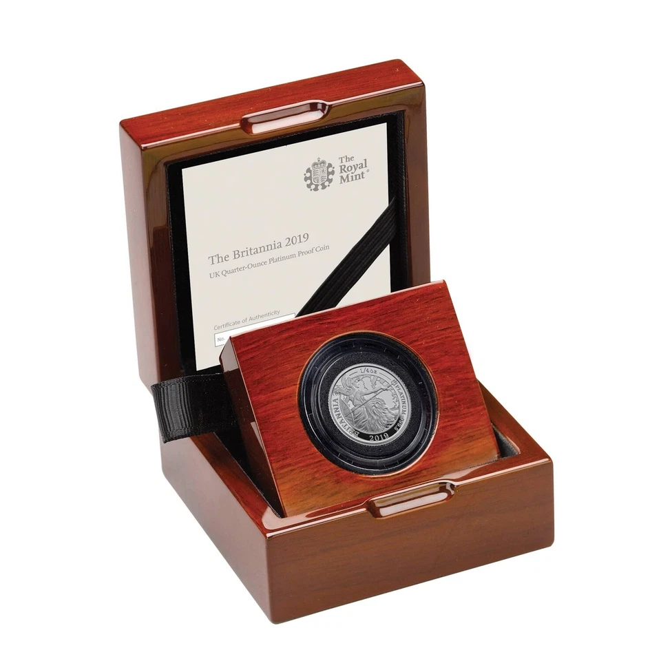 Gran Bretaña 2019 £25 Platinum Britannia Proof 1/4 oz .999 pt con certificado de autenticidad y certificado de autenticidad Foto 1 de 1