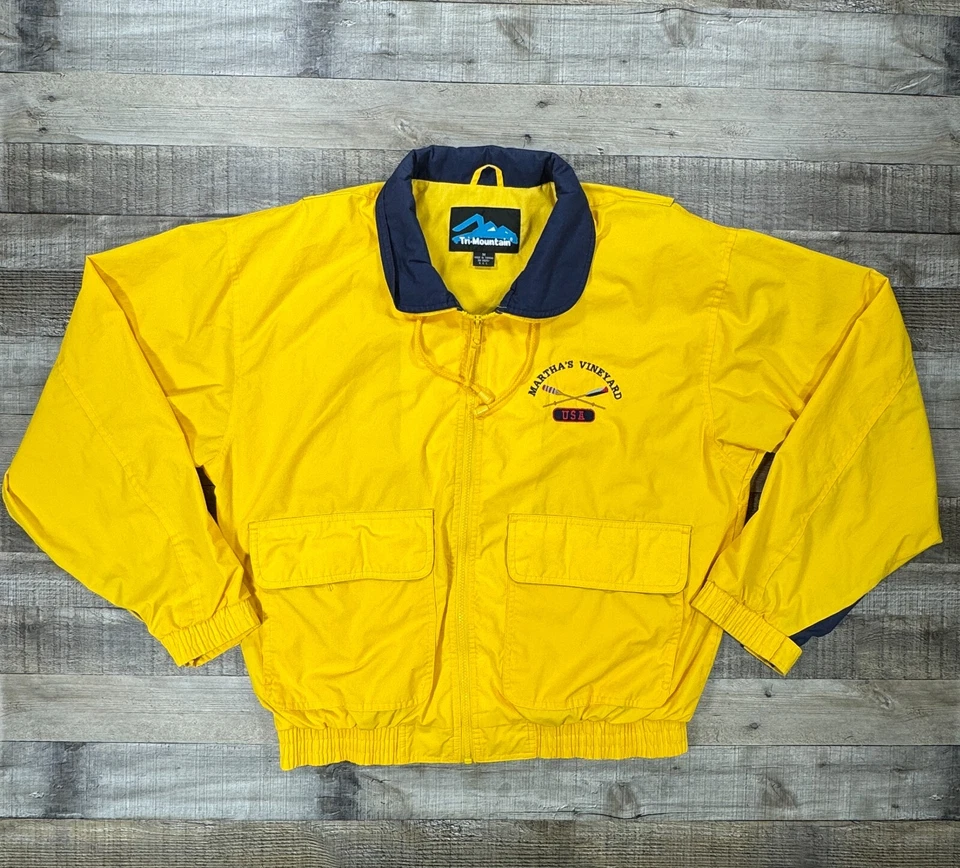 Chaqueta Tri-Mountain Para Hombre Mediana Amarilla Marthas Vineyard Rowing Crew Cortavientos Foto 1 de 4