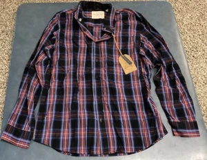 Weatherproof Vintage Men’s L Blue/Red/White/Black Plaid Long Sleeve Shirt NEW - Picture 1 of 5
