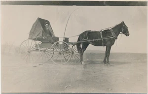 RPPC Photo Postcard BEELER KANSAS Surrey HORSE & BUGGY Great Plains Prairie 1910 - Picture 1 of 2