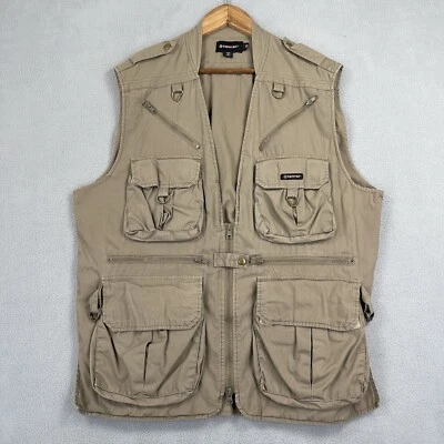 TAMRAC Vest Men's Medium Beige 1/2 Zip Pockets Utility Mesh Utility Fishing - Image 1 of 4