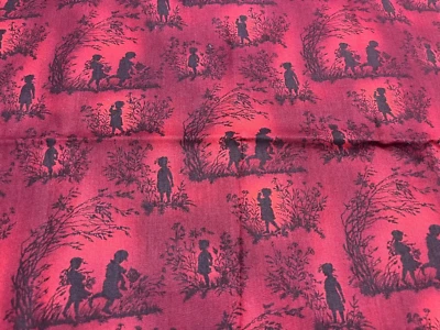 Fabric-FP25-08-Cotton-DAVID TEXTILES-country red/black girl silhouettes 1 ydx44" - Image 1 of 2