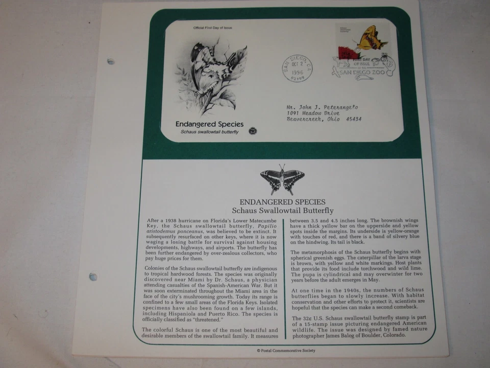 US Stamps PCS Panel FDC 3105 a-o Endangered Species Schaus Swallowtail Butterfly - Image 1 of 1