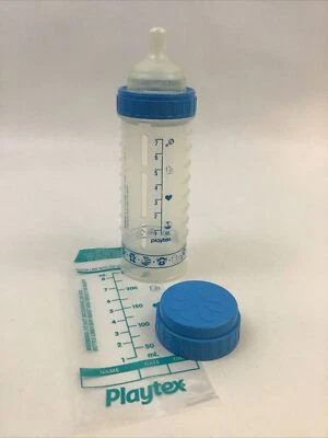 Playtex Baby Bottle TurquoiseDesign Drop Ins 8 Ounce Nipple Cap Bag Vintage 1994 - Image 1 of 4
