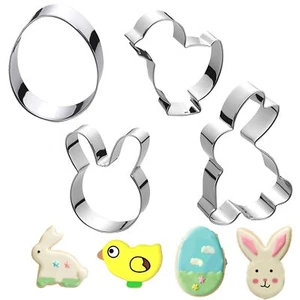 Easter Cookie Cutter Set 4 Stainless Steel Cutters 4 Different Shapes Including - Picture 1 of 6