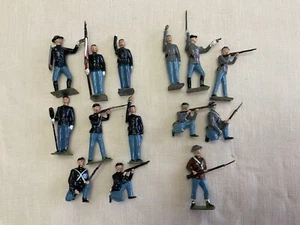 Lot Of 14 Britains Metal Toy Soldiers 8 Blue 5 Gray 1 Brown Jackets  30’s 40’s - Picture 1 of 7