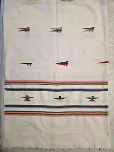 Guatemalan Woven Textile Stripes Birds 51x71 in Hanging, Bedspread, Tablecloth - Picture 1 of 6
