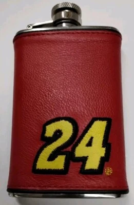NASCAR #24 Jeff Gordon Wilsons Envuelto en Cuero Acero Inoxidable Frasco Rojo Foto 1 de 4