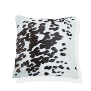 Funda Cojín Cuero Vaca Marrón y Blanco Artesanal, Cuadrada 15", Reversible, Elegante - Imagen 1 de 5