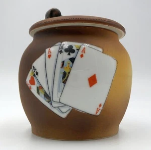 Vintage Japanese Playing Card Poker Ceramic Tobacco Jar - Picture 1 of 9