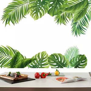 Palm Leaves Wall Decal Green Tropical Plants Wall Stickers 2Pcs Self Adhesive - Picture 1 of 12