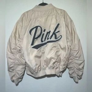 PINK Victoria's Secret flight bomber jacket women's M oversized ruched zippered - Picture 1 of 14
