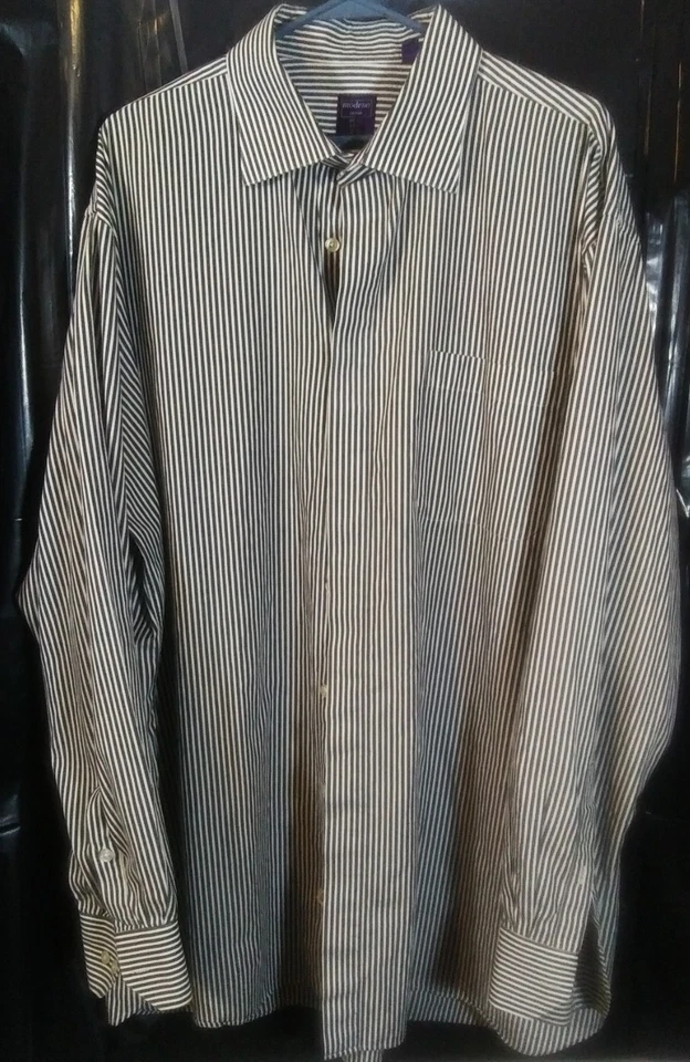 MODENA Dress Shirt Mens 18.5  36/37 Black White Striped 100% Cotton TALL MAN - Image 1 of 4