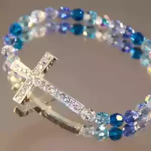 NWT Crystal Cross Bracelet Blues - Picture 1 of 1