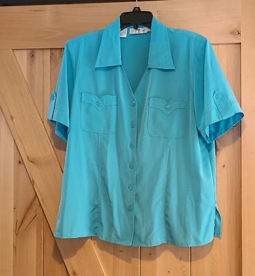 Винтажная блузка на пуговицах Kathy Che размер 12 синий полиэстер офисные карманы - Изображение 1 из 4