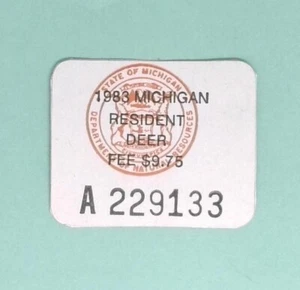 1983 Michigan DNR Resident Deer Hunting License Permit Stamp - Picture 1 of 1