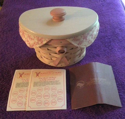 Longaberger 2007 Horizon of Hope Basket, Liner, Protector, Lid, Hanger Wall Hang Cover