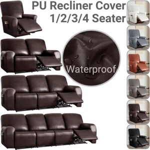 Stretch PU Leather Recliner Chair Sofa Covers Slip Cover Waterproof 1/2/3 Seater - Picture 1 of 37