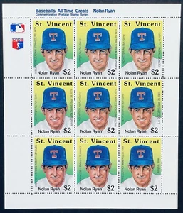 ST VINCENT NOLAN RYAN ACHIEVEMENTS STAMPS SHEET 1989 MNH BASEBALL SPORTS - Picture 1 of 1
