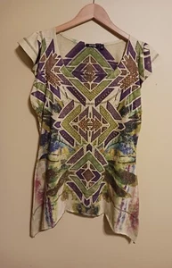 APT. 9  Womens Small Green Geometric Short Sleeve Flared Studded Scoop Neck Top - Picture 1 of 13