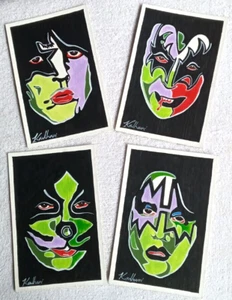 KISS BAND 4 PCS Original Art Set Music Rock Acrylic Hand Painting New 4 x 6 in - Picture 1 of 5