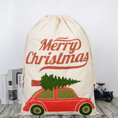 Santa Sack Large Cotton Christmas With Volkswagon VW Xmas Stocking Storage Bag - Image 1 of 4