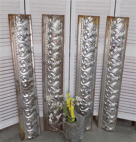4 Ceiling Tin Panels, Vintage Reclaimed Molding Architectural Salvage A51 Cover