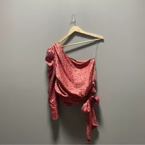 Do+ Be Pink Satin Cheetah Print One Shoulder Top - Picture 1 of 7