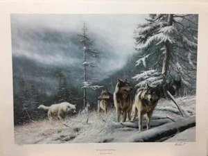 Estampado artístico firmado y numerado de Kevin Daniel Search for Survival Wolves - Imagen 1 de 1