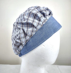 Small Scrub Cap Chemo Hat Chef Handmade Cotton Close Fit Plaid 21.5” to 31.5” - Picture 1 of 7